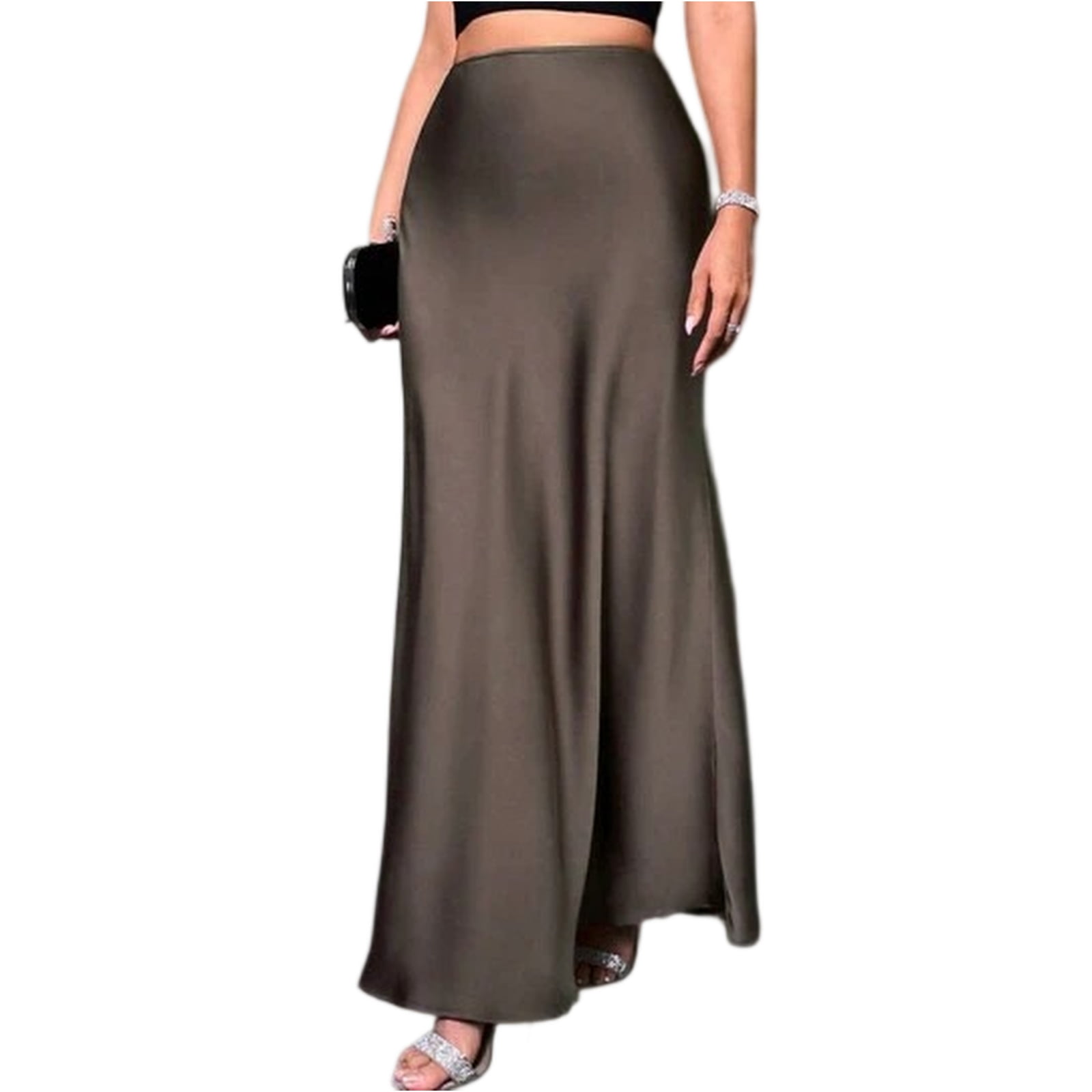 2026 Women's Satin Maxi Skirt Elastic High Waisted A Line Spring Summer ...
