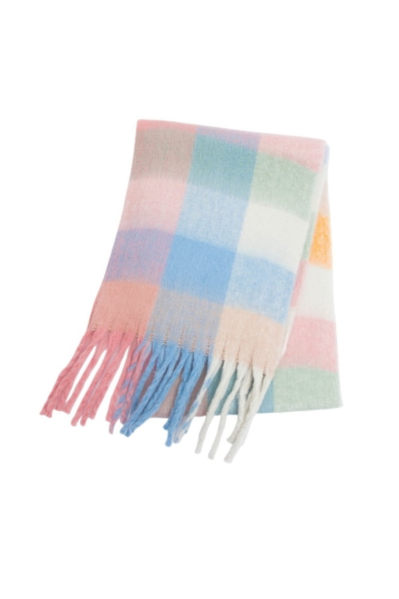 2026 Women's Scarf New Warm Rainbow Grid Tassel European And American Warm Soft Sticky Scarf Shawl