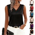 thumbnail image 1 of 2026 Women's Silk Satin V Neck Sleeveless Business Work Casual Dressy Summer Blouses, Black XXL, 1 of 7