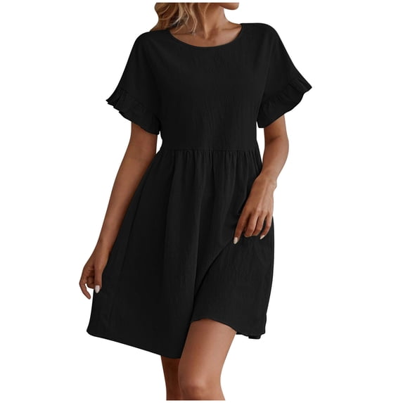 Dresses for Women 2026 Fashion Plus Size Casual Round-Neck Short Sleeve Solid Mini Dress