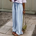 thumbnail image 1 of 2026 Women's Summer Striped Pants Loose Straight Leg Wide Leg Pants Drawstring Elastic Palazzo Lounge Beach Vacation Trousers S, 1 of 8