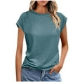 thumbnail image 1 of 2026 Women's Summer T-Shirt Round Neck Short Sleeve Basic Tee Casual Comfy Regular Fits Daily Tops,Blue,XL, 1 of 5