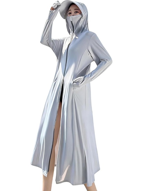 2026 Women's Sun-Protection Long-Hoodie-Jackets UPF 50+ Ice-Silk Cooling Long-Sleeve-Top Zip-Up-Coat for Running Hiking
