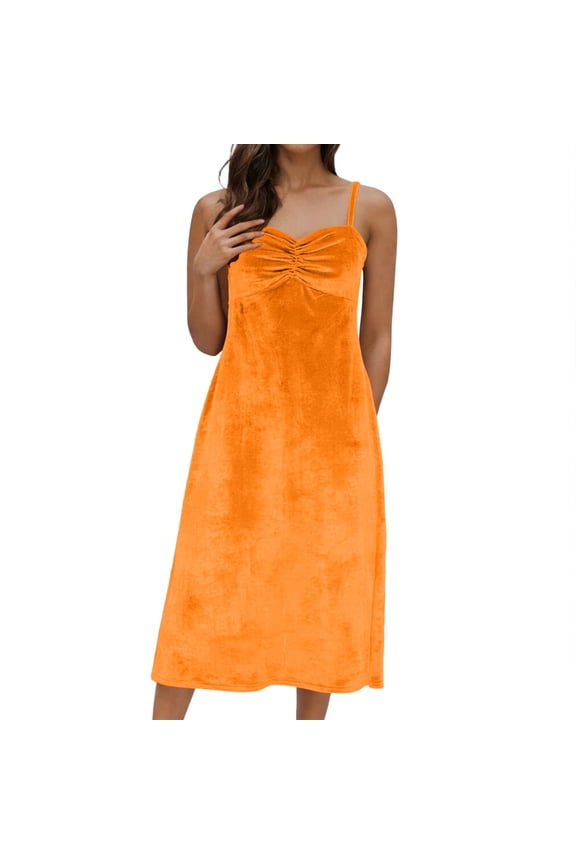 2026 Women's Velvet Dresses Spaghetti Straps V Neck Sleeveless Club Party Pleated Swing Skater Dress