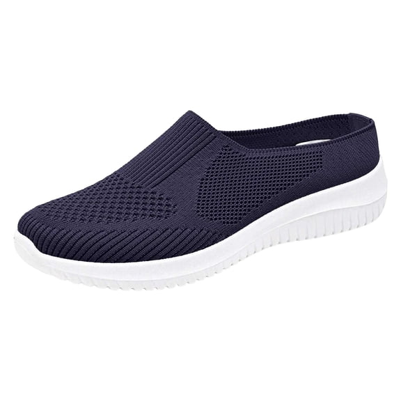 2026 Womens Breathable Knit -On Walking Shoes Comfortable Summer on Loafers Width Orthopedic Casual Backless Sneakers Dressy Flat Clogs Tennis Mules and Slide in with Arch Support
