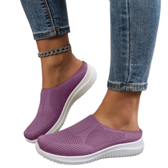 2026 Womens Breathable Knit Slip-On Walking Shoes Comfortable Summer Slip on Loafers Width Orthopedic Casual Backless Sneakers Dressy Flat Clogs Tennis Mules and Slide in with Arch Support,Purple#36