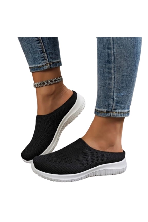 2026 Womens Breathable Knit Slip-On Walking Shoes Comfortable Summer Slip on Loafers Width Orthopedic Casual Backless Sneakers Dressy Flat Clogs Tennis Mules and Slide in with Arch Support,Black#41