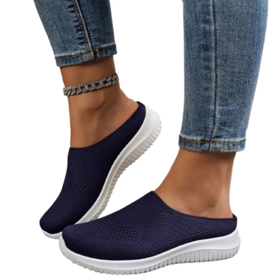 2026 Womens Breathable Knit Slip-On Walking Shoes Comfortable Summer Slip on Loafers Width Orthopedic Casual Backless Sneakers Dressy Flat Clogs Tennis Mules and Slide in with Arch Support,Blue#41