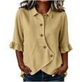 thumbnail image 1 of 2026 Womens Button-front Henley Shirts Lightweight Collared Plain Elbow Sleeve Clothes Top Dressy Vacation Casual Summer Outfits, 1 of 6