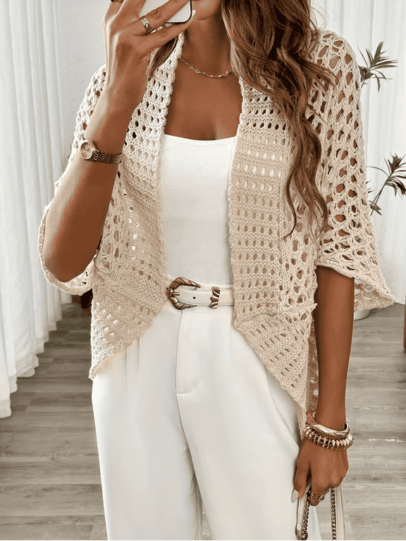 2026 Womens Knitted Cardigan Loose Lightweight Summer Sweater Spring Casual Clothes Apricot M