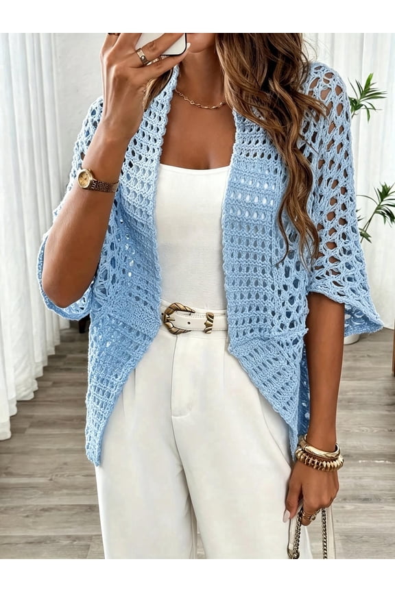 2026 Womens Knitted Cardigan Loose Lightweight Summer Sweater Spring Casual Clothes Blue L