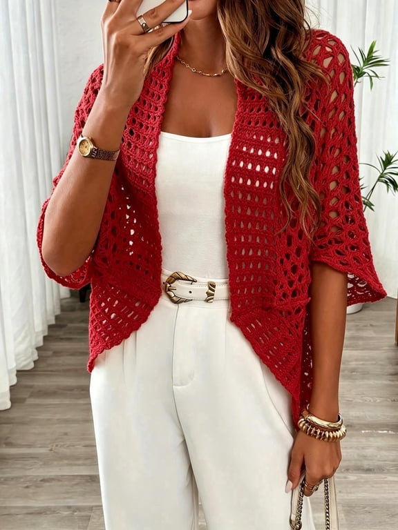 2026 Womens Knitted Cardigan Loose Lightweight Summer Sweater Spring Casual Clothes Red XL
