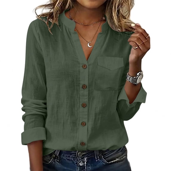 2026 Womens Long Sleeve Button Down Shirts Casual Loose Fit Cotton Collared Blouses Soft Comfortable Beach Outfits