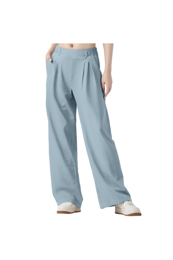 2026 Womens Lounge Formal Pants - Spring Soft Drawstring High Waisted Lightweight Casual Pants with Pockets,Wide Leg Linen Pants,Relaxed Ankle Length Wide Leg Fashion Pants for Womens Blue Size:XL