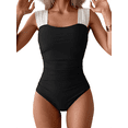 thumbnail image 1 of Womens One Piece Swimsuit Tummy Control Retro Square Neck Bathing Suit for Women Ruched Modest Full Coverage Swimwear, Black & white, 1 of 7