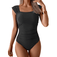 thumbnail image 1 of Womens One Piece Swimsuit Tummy Control Retro Square Neck Bathing Suit for Women Ruched Modest Full Coverage Swimwear, Black, 1 of 8