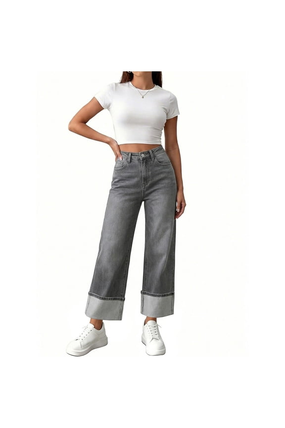 2026 Womens Plus Size Jeans With Pocket Return To The Ancients Hem High Waist Pants