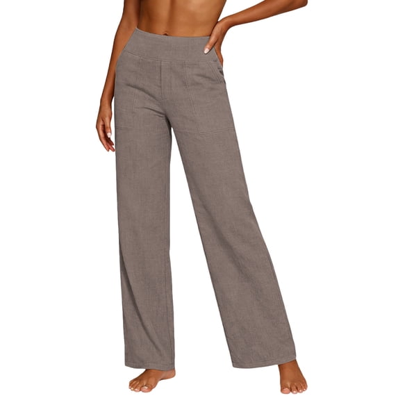 2026 Womens Plus Size Pants With Pocket Linen High Waisted Casual Pockets Long Pants