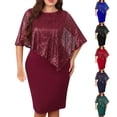 thumbnail image 1 of 2026 Womens Plus Size Summer Fashion Dresses Solid Color Plus Size Bead Patchwork Irregular Dress, 1 of 4