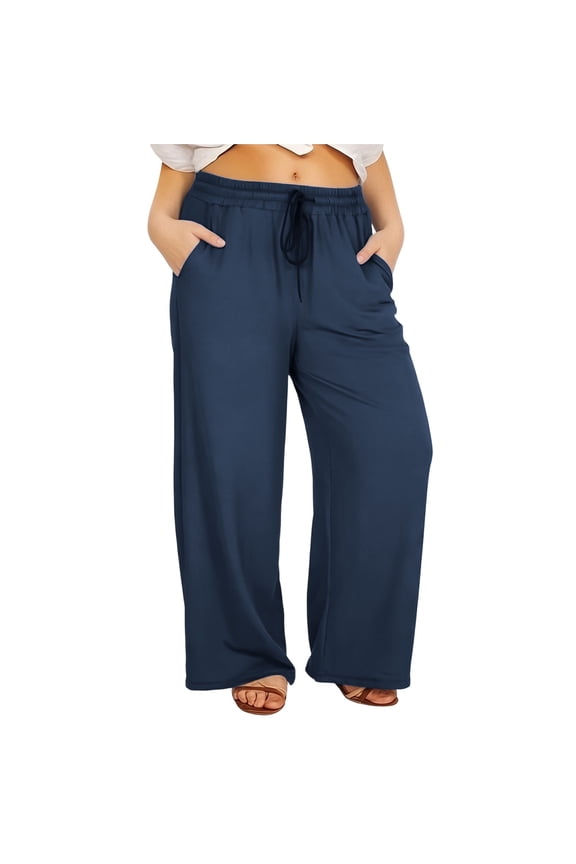 2026 Womens Plus Size Yoga Pants with Pocket Drawstring High Waist Wide Leg Yoga Pants