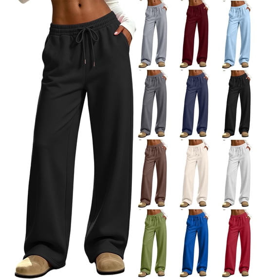 Women's Drawstring Waist Pants Loose Fit Casual Sweatpants, Solid Color Baggy Trousers
