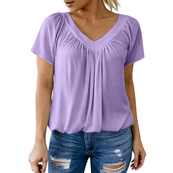 2026 Womens Short Sleeve Tops Casual Summer Blouses Trendy