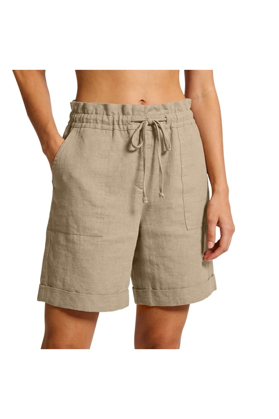 2026 Womens Summer Shorts with Pockets 100% Cotton Casual Shorts Drawstring Waist Rolled Cuff Hem Beachwear