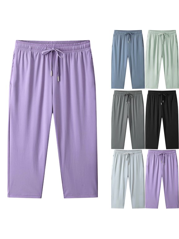 2026 Womens Summer Shorts with Pockets Fashion Elastic Waist Pull Rope Zipper Capris Pants