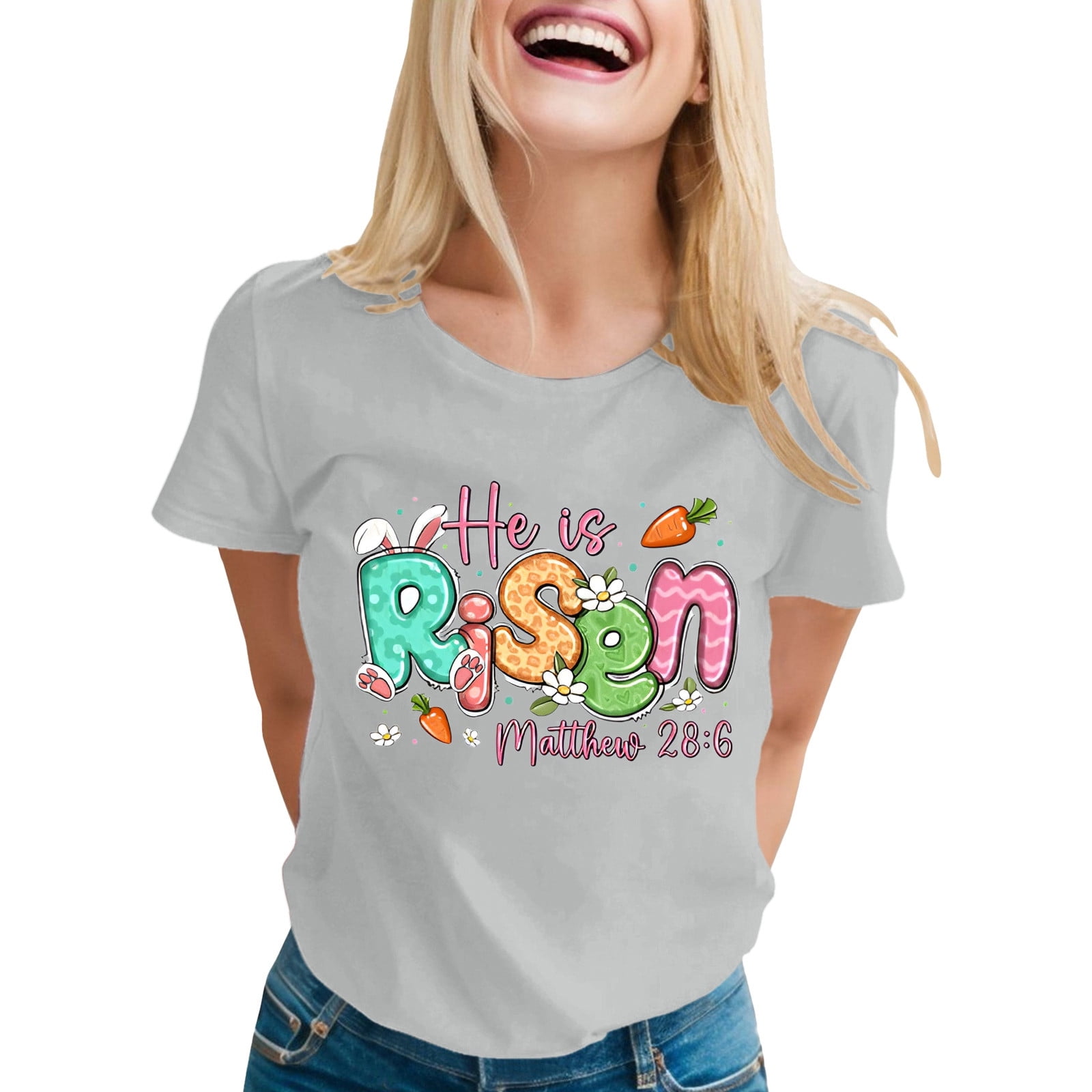 2026 Womens T Shirts Fashion Tops Casual Letter Print Crew Neck Short ...
