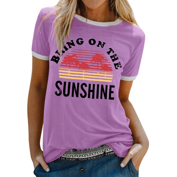 2026 Womens T Shirts Fashion Tops Daily Spring Print O Neck Tank Short Sleeve Workout Loose Fall Fashion Y2K Clothes 2025