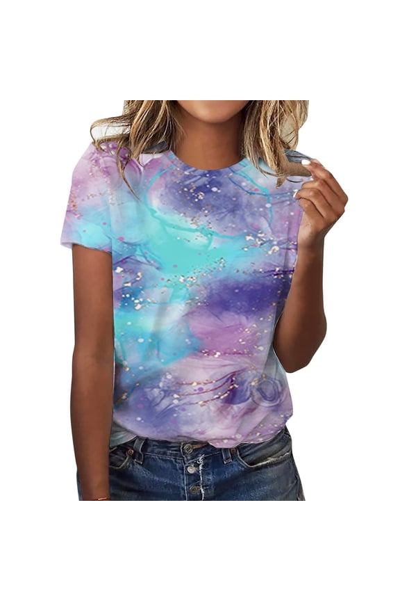 2026 Womens T Shirts Fashion Tops Gradient Tie-dye Crew Neck Summer Short Sleeve Lightweight Outfits Clothes 2025