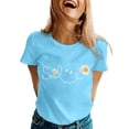 thumbnail image 1 of 2026 Womens T Shirts Fashion Tops Letter Daisy Flower Print Short Sleeve Summer Basic Slim Undershirts, 1 of 5