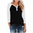 thumbnail image 1 of 2026 Womens T Shirts Fashion Tops Raglan Three Quarter Sleeve Contras Color Half Button Dressy Casual Clothes, 1 of 6