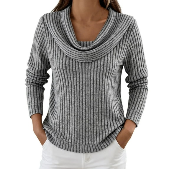 Plus Size Clothing Shirts 2026.2026 Womens T Shirts Fashion Tops Ribbed Knit Long Sleeve Stretch Cowl ...