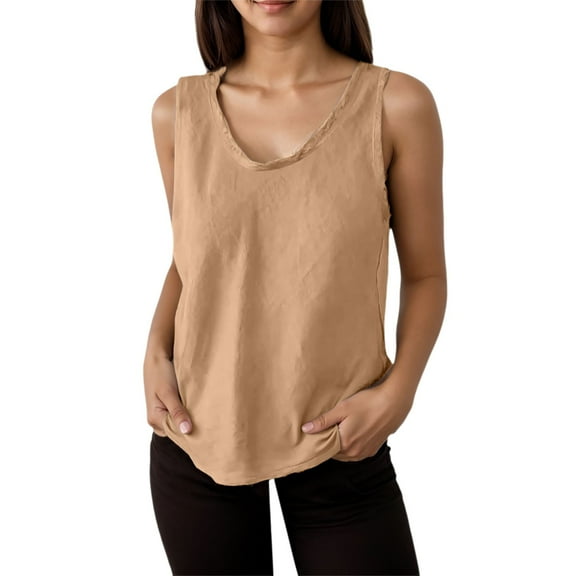 2026 Womens T Shirts Fashion Tops Sleeveless Ruffled V Neck Summer Linen Tank Solid Color Edge Camisoles 2025 Fall Outfits