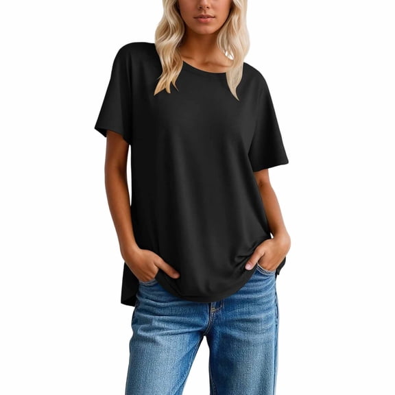 2026 Womens T Shirts Fashion Tops Solid Color Soft Relaxed Fit Short Sleeve Dressy Casual Clothes