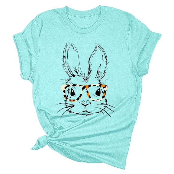 2026 Womens T Shirts Fashion Tops Summer Short Sleeve Cute Rabbit Letter Print Y2k Clothes