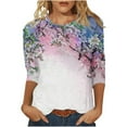 thumbnail image 1 of 2026 Womens T Shirts Fashion Tops Vintage Floral Print 3/4 Sleeve Summer Casual Plus Size Clothes Pink 2XL, 1 of 5
