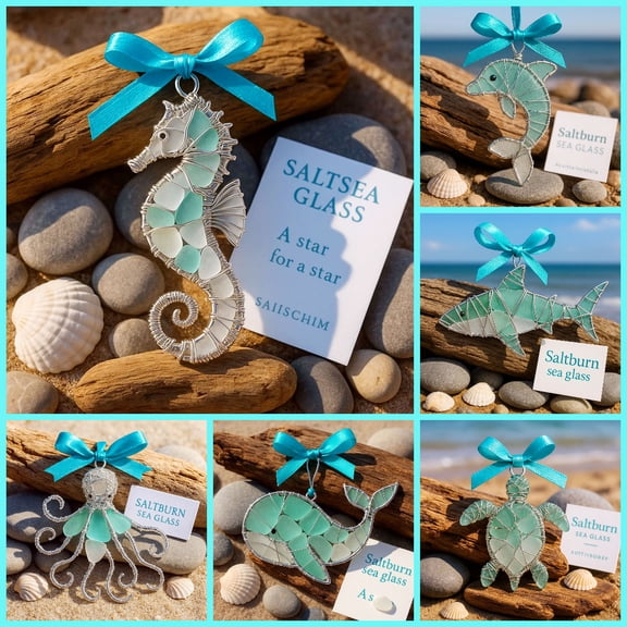 2026 Wonders Collection Handmade Seahorse Sea Glass Oceans Ornament, 2D Acrylic Handmade Ornament, Cute Home Decoration, Valentines Gift for Him Her