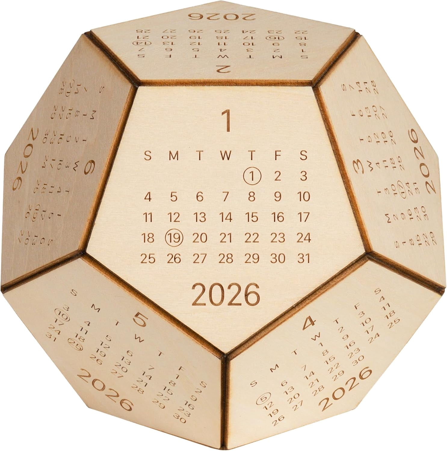 2026 Wooden Desk Calendar Cube – Dodecahedron Office Decor, Unique New Year Gift for Men Women, Gifts for Coworkers Employees Boss, Chinese New Year Gifts, Valentines Day Gifts For Him