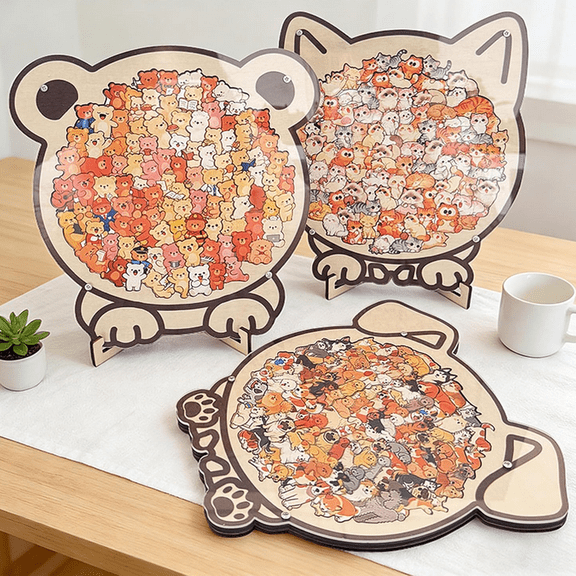 2026 Wooden Jigsaw Puzzle Dog Shaped 135-Piece with Frame & Acrylic Cover, Morandi Colored Adult Wood Puzzle, Unique Home Decor Gift for animal lovers A