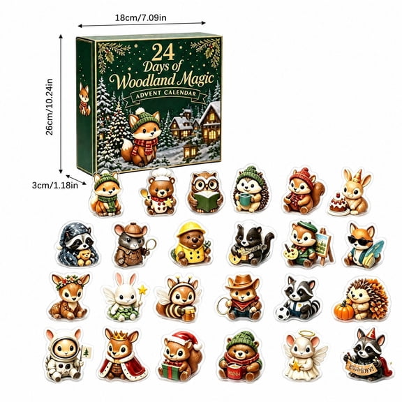 2026 Woodland Forest Animals Advent Calendar, 24 Days Christmas Countdown with 2D Acrylic Animal Figurines, Adult Teen Holiday Collectible Display Gift Set