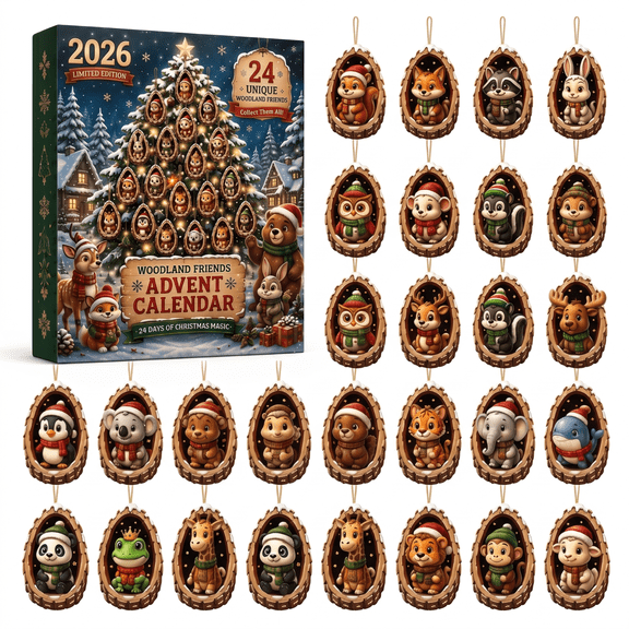 2026 Woodland Friends Advent Calendar,Christmas 24Day Countdown Set,24 Unique Woodland Animal Hanging Tree Ornaments for Family Holiday Tradition & Xmas Gift