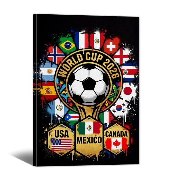 2026 World Cup Canvas Wall Art, North America Soccer Themed Canvas Prints, Football Enthusiasts Inspired Stylish Artwork Home Decor for Living Room Bedroom