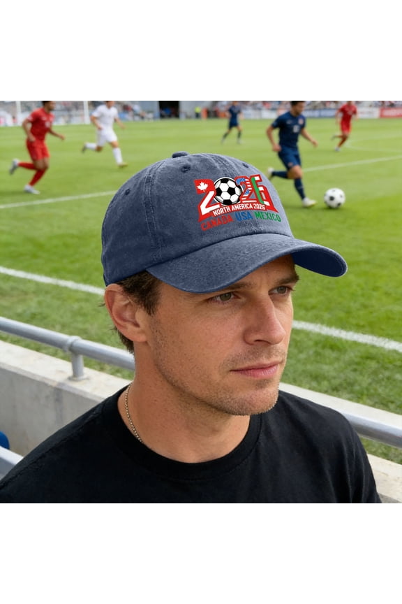2026 World Cup Cap, USA Canada Mexico Co-Host Soccer Hat, Adjustable Washed Cotton Baseball Cap, Supporters Gear for Football Fans, Game Day, Outdoor Wear
