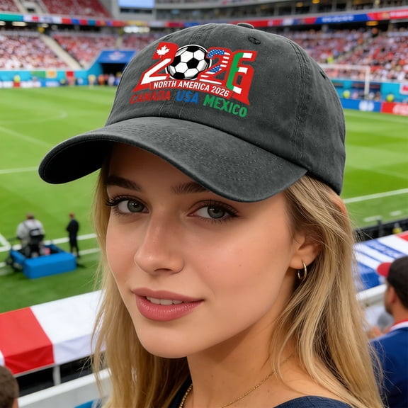 2026 World Cup Cap, USA Canada Mexico Co-Host Soccer Hat, Adjustable Washed Cotton Baseball Cap, Supporters Gear for Football Fans, Game Day, Outdoor Wear