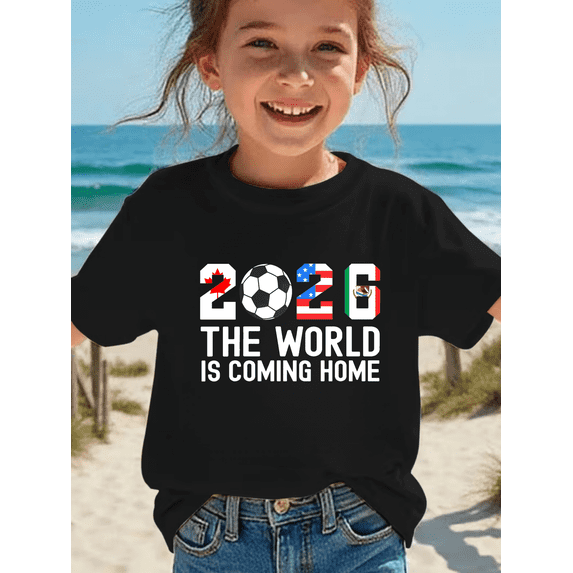 2026 World Cup Football Themed Graphic T-shirts for Kids,Boys and Girls Short Sleeve Crew Neck.Ideal Gift for Birthday,Size 3Year-13Year