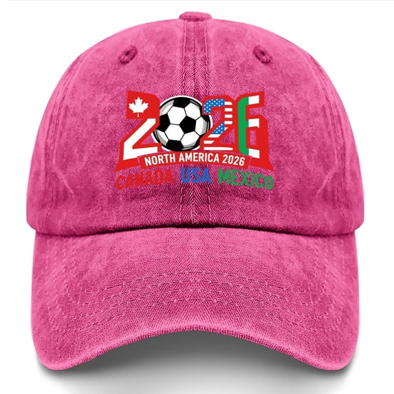 2026 World Cup Hat, USA CAN MEX Host Countries Cap, Washed Cotton Unstructured, Adjustable Snapback, for Soccer Football Fans, 6 Colors