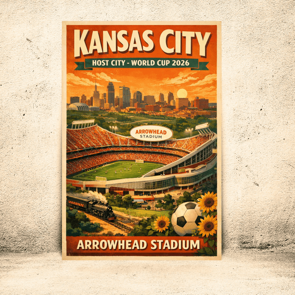 2026 World Cup Kansas City Arrowhead Stadium Retro Travel Poster, 16x24 Poster Print