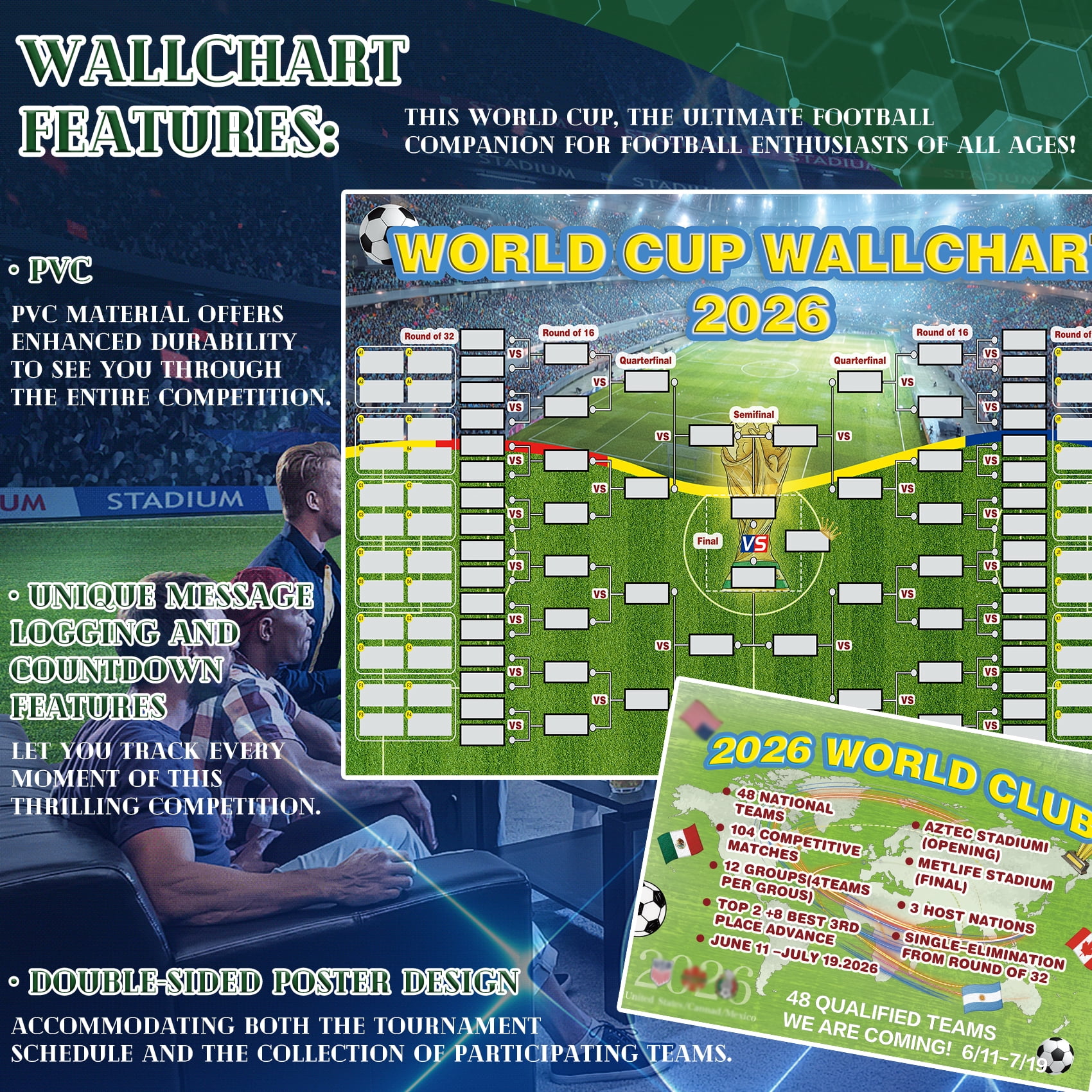 2026 World Cup Schedule Poster DIY Reusable Waterproof Wall Chart ...